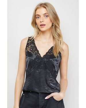 Oasis Satin Lace Detail V Neck Cami Top - Blue