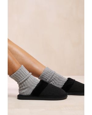 Where's That From Wheres 'Weekend' Knitted Fur Trim Slippers - Black