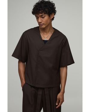 BoohooMAN Tailored Boxy Wrap Co-Ord Shirt - Black
