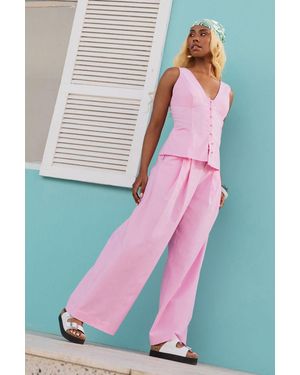 Warehouse Linen Blend Button Through Sleeveless Top - Pink