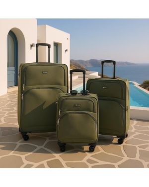 Infinity Leather Expandable Soft Khaki 8 Wheel Lightweight Suitcase Luggage Travel Bags Nylon - Green