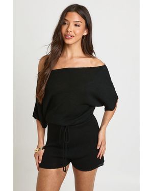 Boohoo Slash Neck Lightweight Knitted Beach Cover Up - Black