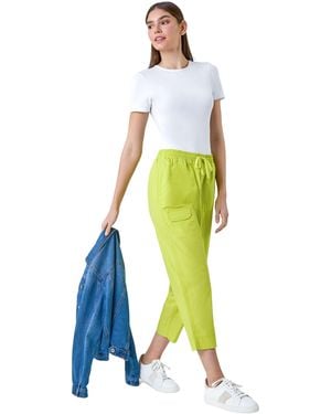 Roman Cotton Elastic Waist Cropped Cargo Trousers - White