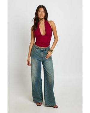 Boohoo Textured Deep Plunge Halter Neck Top