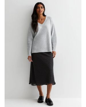 Gini London Animal Print Jacquard Bias Midi Skirt - Grey