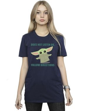 Star Wars Ladies The Mandalorian Grogu Does Not Listen Cotton Boyfriend T-Shirt - Blue