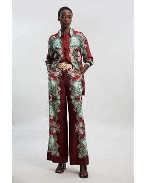 Karen Millen Mirrored Viscose Linen Print Woven Wide Leg Trouser
