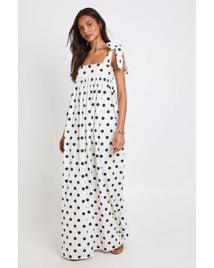Boohoo Tall Cotton Poplin Polka Dot Swing Dress - White