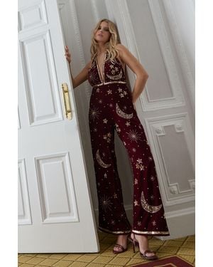 Nasty Gal Velvet Celestial Halter Neck Jumpsuit - Brown