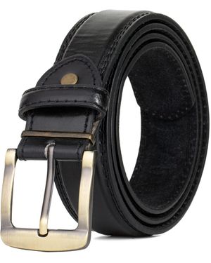 Woodland Leathers Leather Belt, Lined 1.25" Antique Brass Buckle - Black