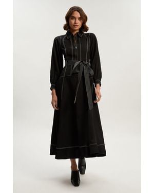 Karen Millen Premium Linen Twill Topstitch Woven Maxi Dress - Black