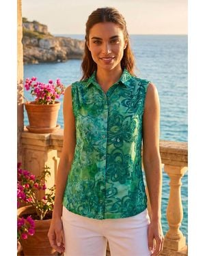 Roman Floral Print Jacquard Blouse - Green
