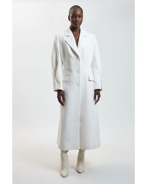 Karen Millen Wool Tailored Midi Full Skirt Satin Detail Coat - White
