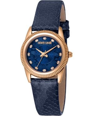 Roberto Cavalli Quartz Blue Leather Watch 28mm