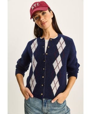Bianco Lucci Argyle Pattern Cardigan With Button Closure - Blue