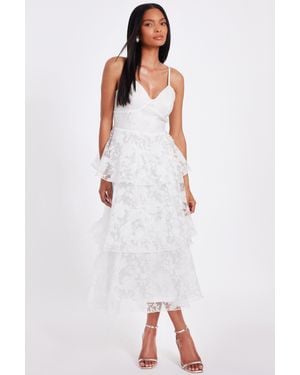Quiz Chiffon Floral Midaxi Dress Elastane - White