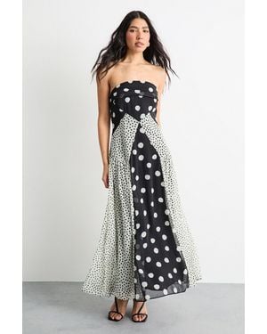 Warehouse Printed Bandeau Seam Detail Midi Dress - White