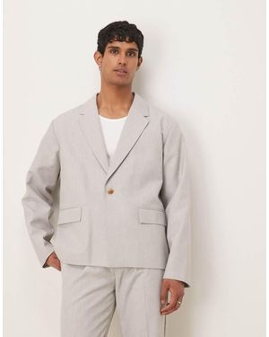 ASOS Boxy Suit Jacket With Linen - Natural