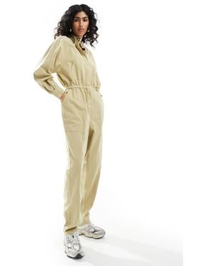 ASOS Elasticated Waist Tapered Leg Jumpsuit With Concealed Placket - Metallic