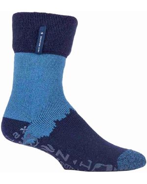 Heat Holders Turnover Thermal Fleece Lined Bed Socks With Non Slip Grips - Blue