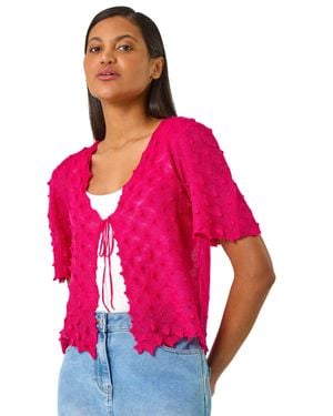 Roman Textured Tie Front Shrug - Pink