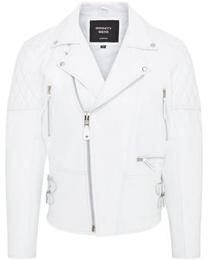 Infinity Leather Cowhide Brando Biker Jacket - White