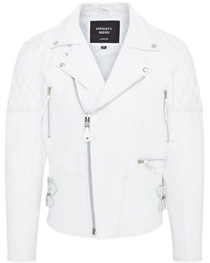 Infinity Leather Cowhide Brando Biker Jacket - White