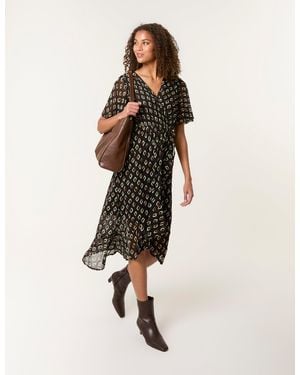 Blue Vanilla Geometric Mesh Ruffle Wrap Dress - Natural