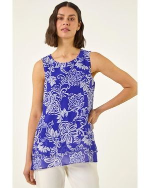 Roman Floral Sequin Vest Top - Blue