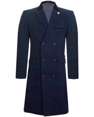 TruClothing 3/4 Long Double Breasted Crombie Overcoat Wool Coat Peaky Blinders - Blue