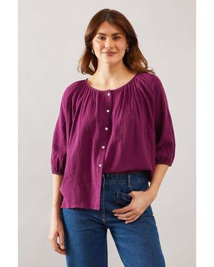 Wallis Textured Button Blouse - Purple