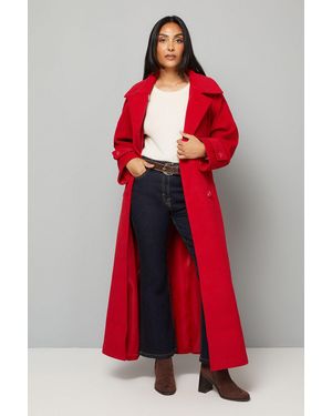 Wallis Petite Maxi Double Breasted Car Coat - Red