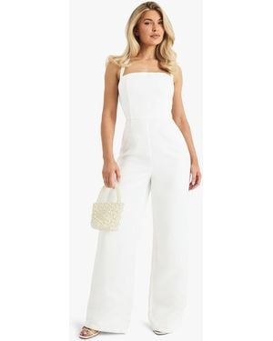Boohoo Premium Satin Boned Corset Halterneck Wide Leg Jumpsuit - White