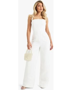 Boohoo Premium Satin Boned Corset Halterneck Wide Leg Jumpsuit - White