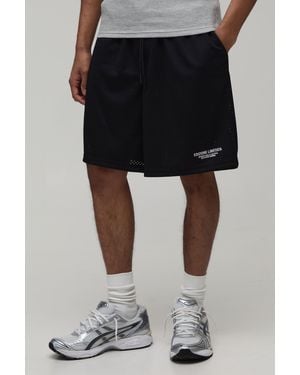 BoohooMAN Baggy Fit Printed Mesh Jersey Short - Black