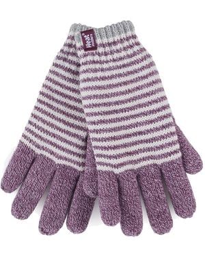 Heat Holders Striped Fleece Lined Thermal Gloves - Purple