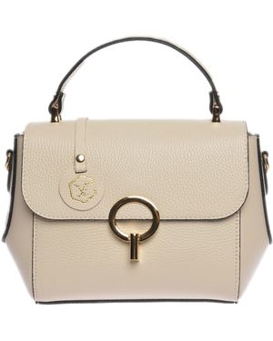 Luisa Vannini Beige Rundleer Tas - Metallic