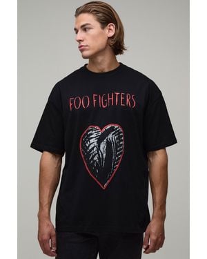 BoohooMAN Oversized Foo Fighters Heart License Print T-Shirt - Black