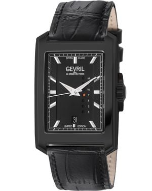 Gevril Manhattanhenge Automatic Stainless Steel Watch, Dial, Handmade Italian Leather Strap With Tang Buckle - Black