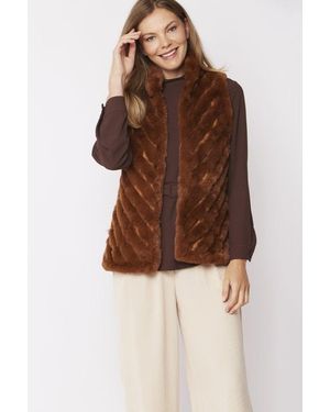 Jayley Faux Fur Suede Diagonal Stripe Gilet - Brown