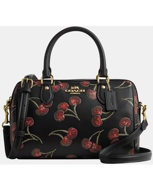 COACH Rowan Satchel Bag With Cherry Print - Black