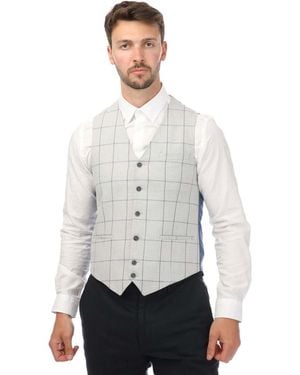 Guide London Italian Cotton And Wool Blend Check Waistcoat - White