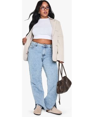 Boohoo Plus Basics Split Hem Straight Leg Jeans - Blue