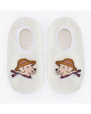 Penti Kırık Countryside Dog Pattern Slipper Socks - White