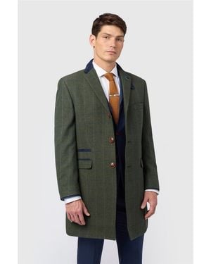 Antique Rogue Single Breasted Long Sleeve Three Button Checked Overcoat - Green