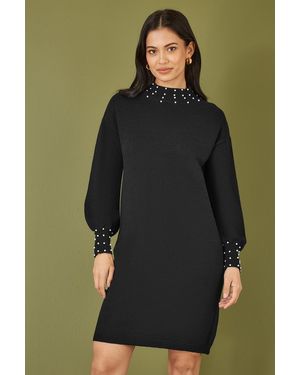 Mela London Pearl Detail Knitted Relaxed Jumper Dress - Green
