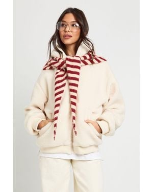 Boohoo Hooded Teddy Zipper Jacket - Natural