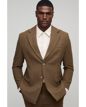Boohoo Straight Fit Wool Look Blazer - Brown