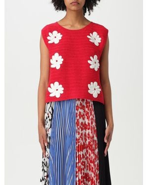MSGM Floral Appliqu Knit Top - Red