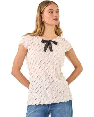 Roman Bow Front Frilled Top - White